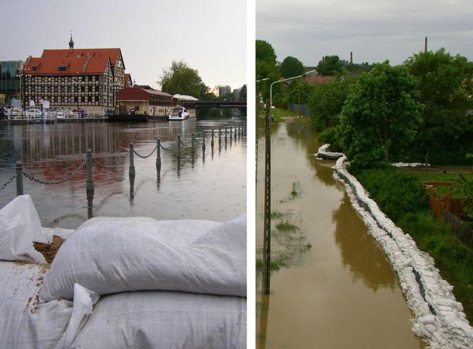 Powódź w 2010 roku w Bydgoszczy. Tak 14 lat temu wyglądały zalane nabrzeża Brdy i Wisły