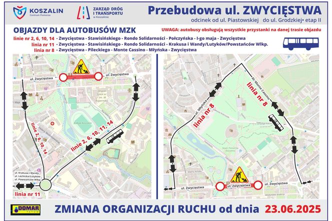 Kolejne zmiany w ruchu na ul Andersa i tras MZK Koszalin