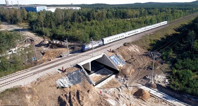 Wsuwanie wiaduktu kolejowego w nasyp w Częstochowie przez Strabag