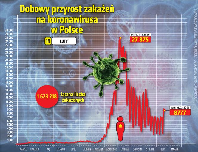 koronawirus w Polsce przyrost dzienny 19 2 2021