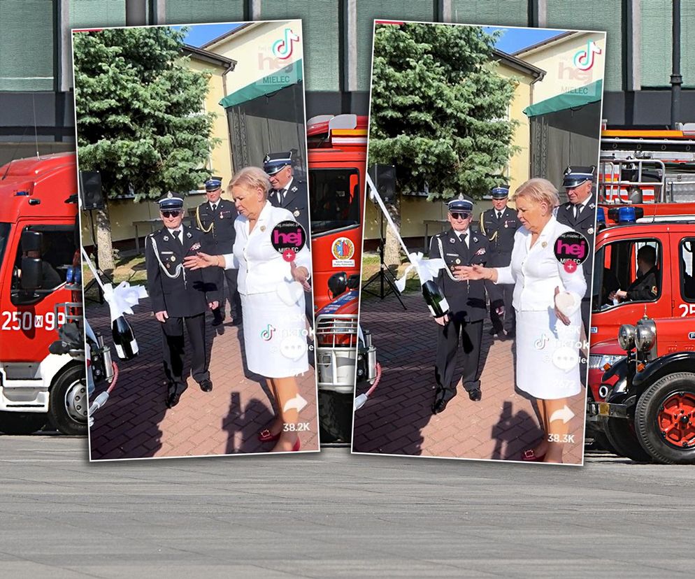 Pancerna butelka szampana. Chrzest wozu strażackiego hitem w sieci