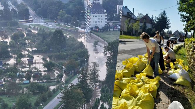 Wrocław walczy z wielką wodą. Rzeka wylewa na Stabłowicach, mieszkańcy układają worki z piaskiem 