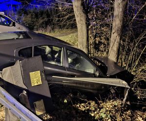 Szalony rajd kierowcy w Brodach. Trzy uszkodzone auta i finał na drzewie
