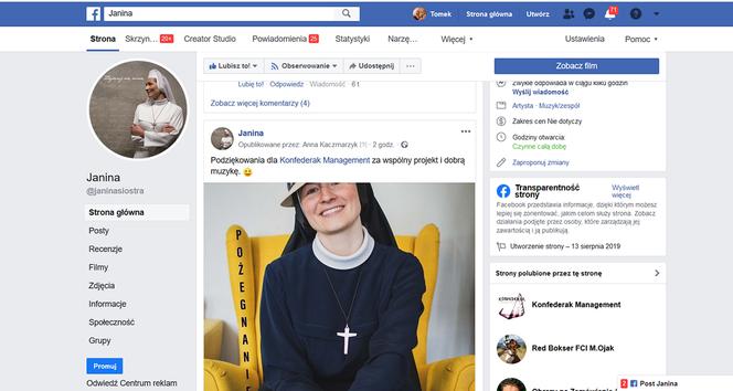 Wokalistka S. Janina odchodzi z zakonu