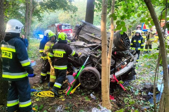 BMW owinęło się wokół drzewa, kierowcę z wraku wydobyli strażacy