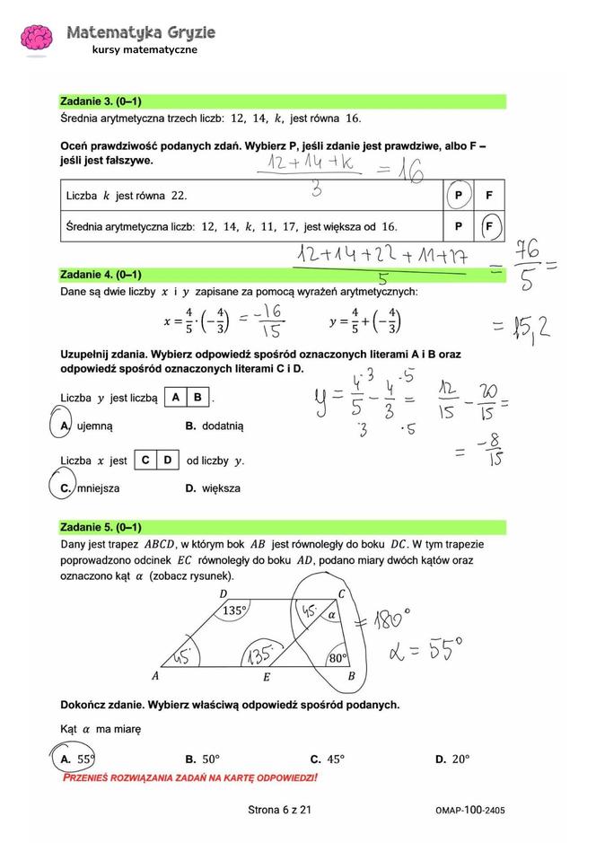 Egzamin ósmoklasisty 2024: matematyka. Zadania, arkusze CKE i odpowiedzi z matematyki 15.05.2024