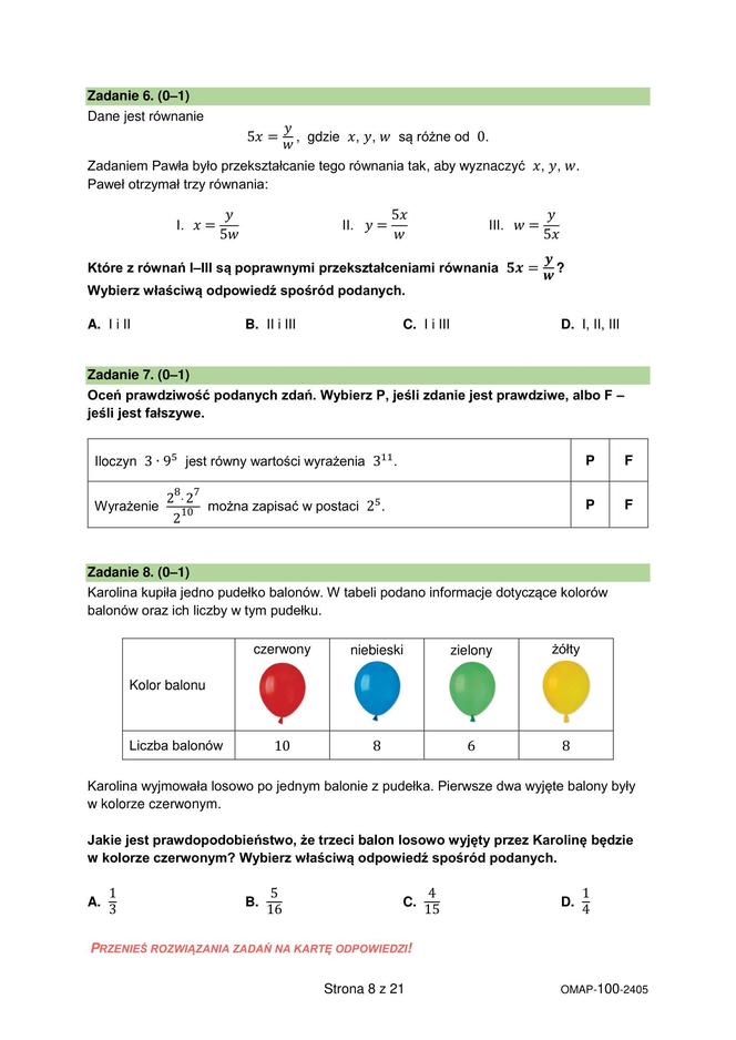 Egzamin ósmoklasisty 2024: matematyka. Zadania, arkusze CKE i odpowiedzi z matematyki 15.05.2024