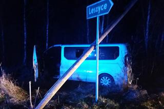 Wypadek w kierunku Leszyc. Kierowca uderzył w słup i uciekł z miejsca zdarzenia! [ZDJĘCIA]