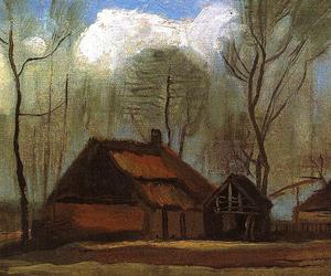 Obraz Vincenta van Gogha  „Wiejskie chaty pośród drzew” 