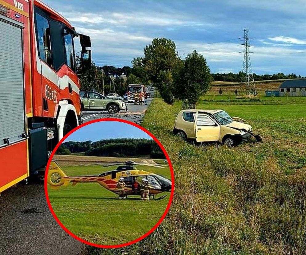 Groźny wypadek w powiecie raciborskim. Lądował LPR. Droga jest zablokowana