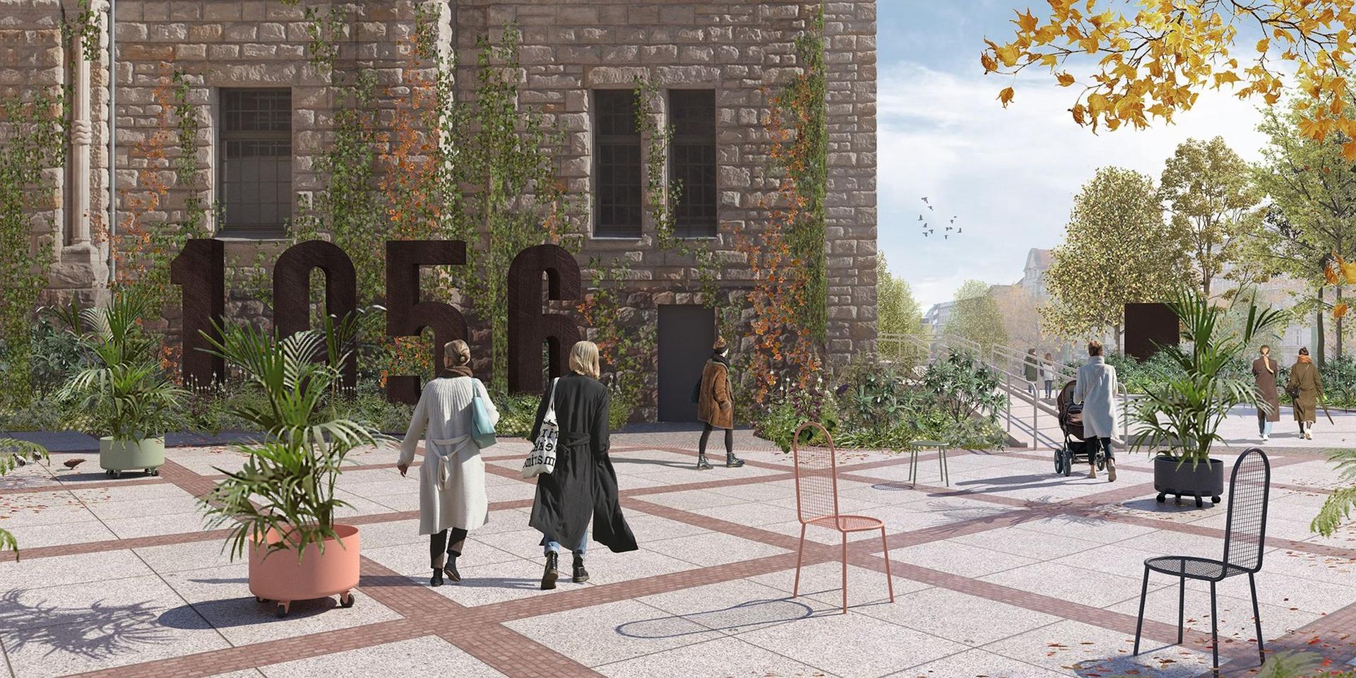 Zielony dziedziniec przed Zamkiem Cesarskim w Poznaniu