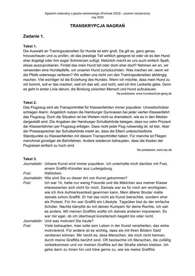 Matura 2025 niemiecki rozszerzony - arkusz CKE 13.05.2025 - Formuła 2023
