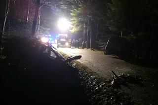 Czołowe zderzenie fiata z dacią pod Tarnowem. Oba auta skończyły w rowach melioracyjnych