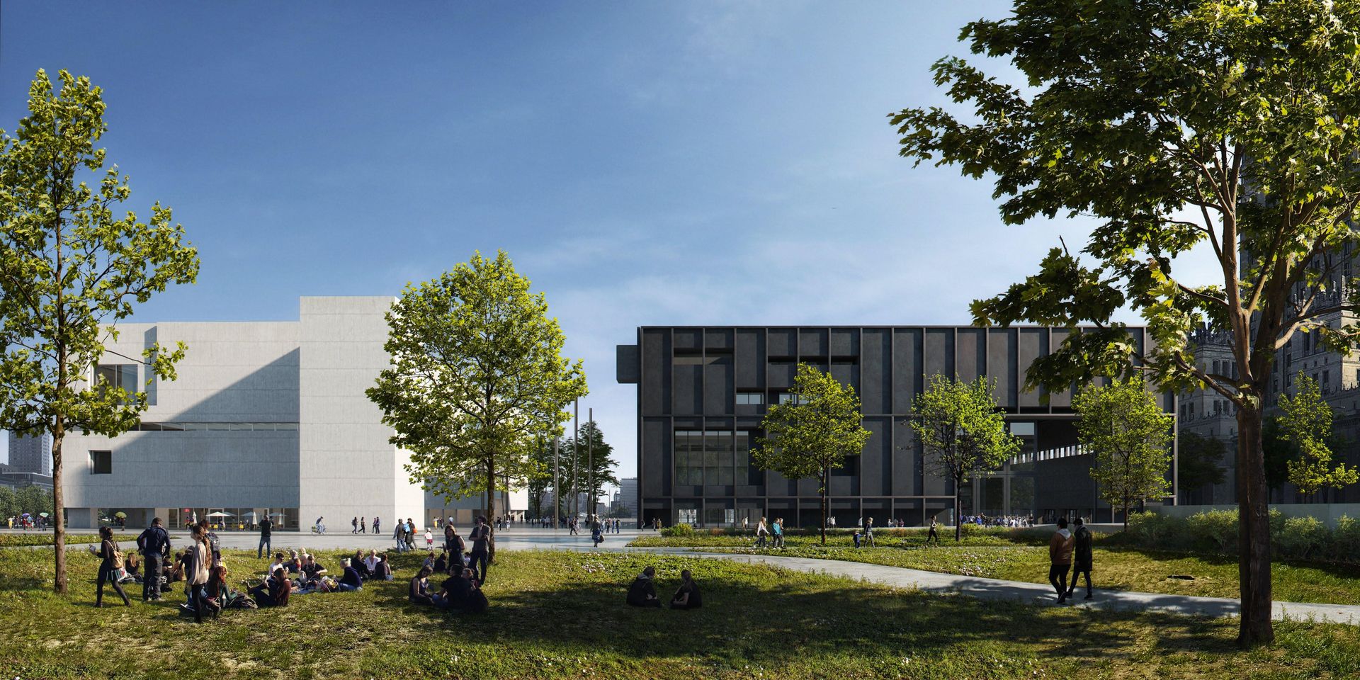 Wizualizacja projektu Muzeum Sztuki Nowoczesnej i teatru TR Warszawa, pracownia Thomas Phifer and Partners. Render: Beauty and the Bit