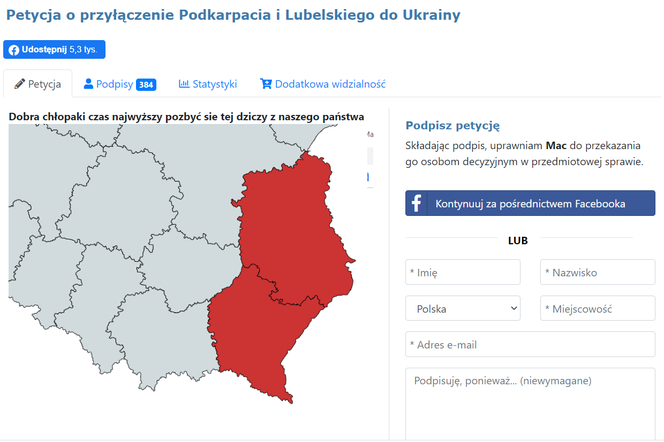 Petycja w sprawie odłączenia Podkarpacia i Lubelskiego od Polski. 