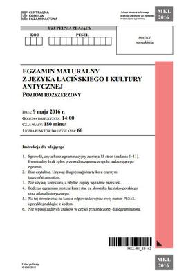 Matura 2016 język łaciński poziom rozszerzony