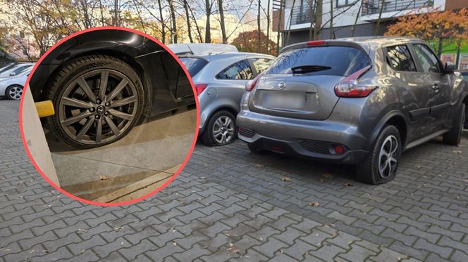 Przebite opony na osiedlu Krzyki-Partynice we Wrocławiu
