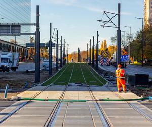 Budowa tramwaju na Kasprzaka (Warszawa, Wola) w listopadzie 2023