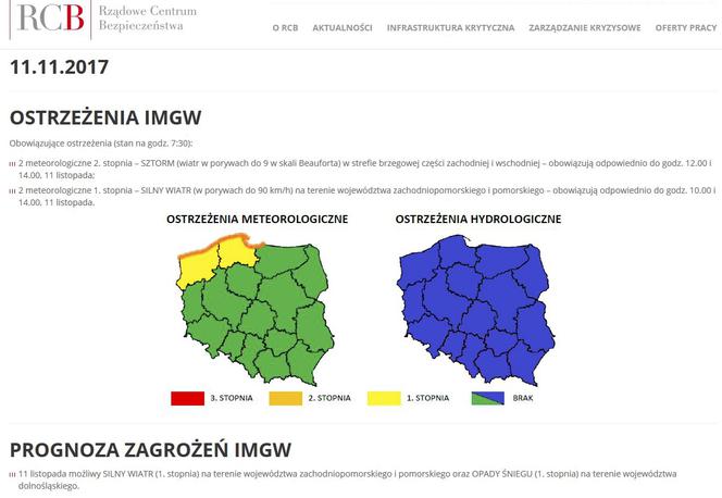 ostrzeżenie orkan Rządowe Centrum Bezpieczeństwa