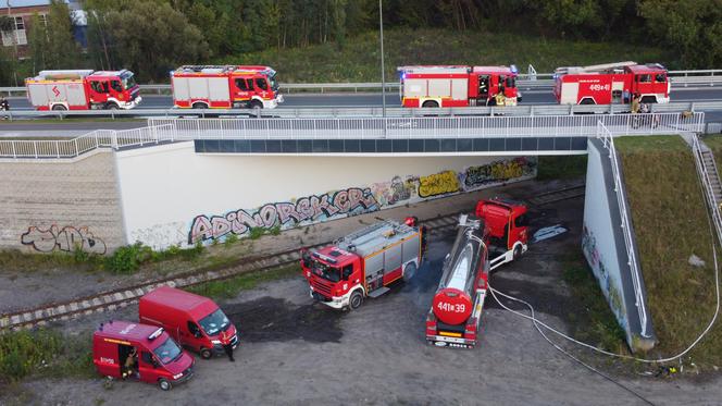 Pożar dzikiego wysypiska śmieci w Dąbrowie Górniczej