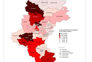 Rozmieszczenie i zasięg występowania SARS-CoV-2 w województwie śląskim