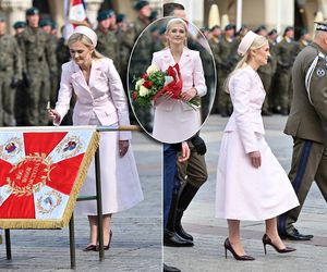  Żona Kosiniaka-Kamysza jak Jackie Kennedy! Komplet w kolorze pudrowego różu i toczek na głowie [ZDJĘCIA]