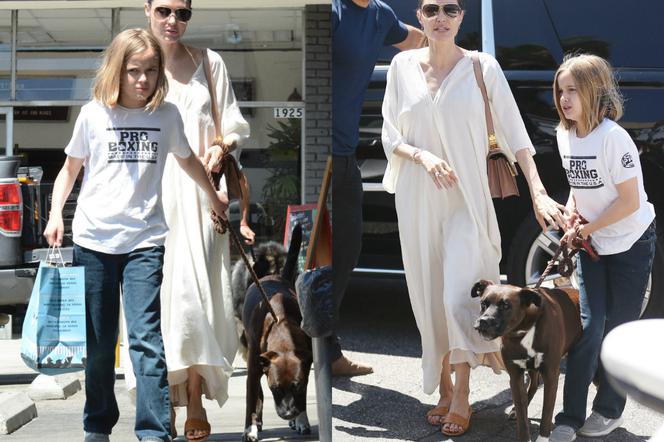 Angelina Jolie i Vivienne Jolie-Pitt z psem