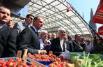 Donald Tusk kupuje truskawki na targu w Zagrzebiu
