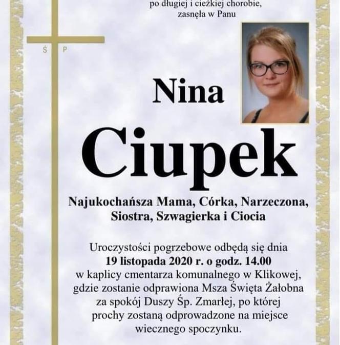 Nina Ciupek zostanie pochowana w Tarnowie. Kiedy pogrzeb?