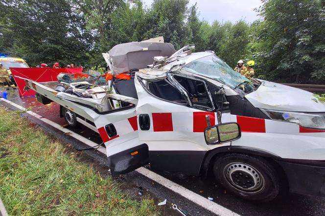 Drzewo spadło na busa służby drogowej. 56-latek nie żyje, cztery osoby ranne