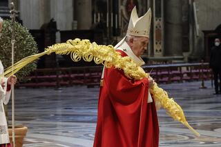 Papież Franciszek w trakcie mszy w Niedzielę Palmową w Watykanie