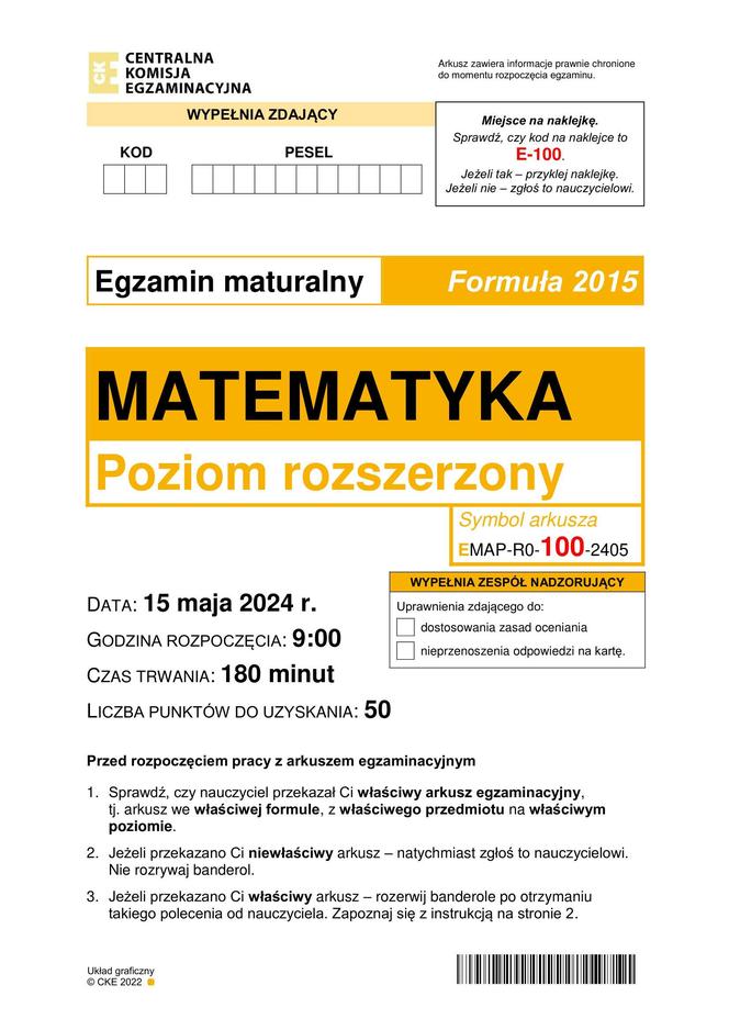 Matura 2024: matematyka. Arkusze CKE i odpowiedzi. Poziom rozszerzony [Formuła 2015]