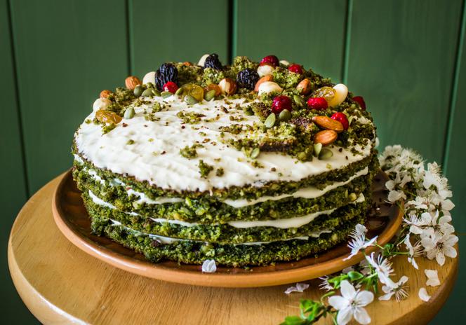 ciasto leśny mech, ciasto ze szpinakiem, zielone ciasto ze szpinaku