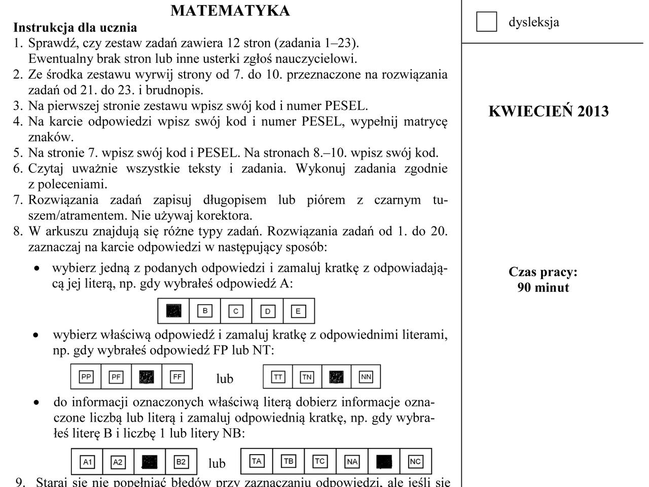 EGZAMIN GIMNAZJALNY 2013 MATEMATYKA - ARKUSZE, ODPOWIEDZI