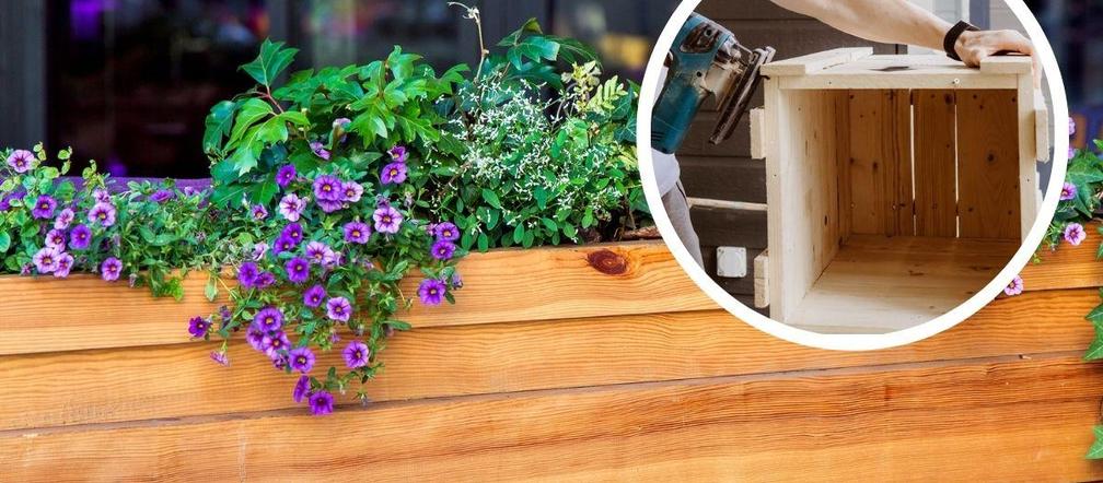 Drewniana skrzynia na balkon na kwiaty