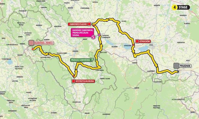 Tour de Pologne 2024 4. etap MAPA. Gdzie będą jechać kolarze Tour de Pologne 15.08.2024 Kudowa Zdrój - Prudnik