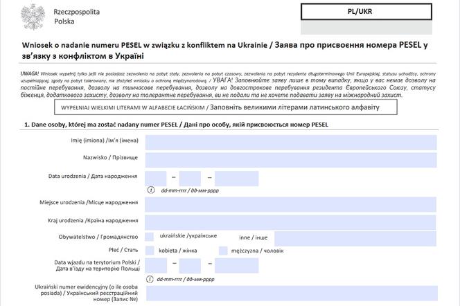 PESEL dla obywateli Ukrainy od miesiąca