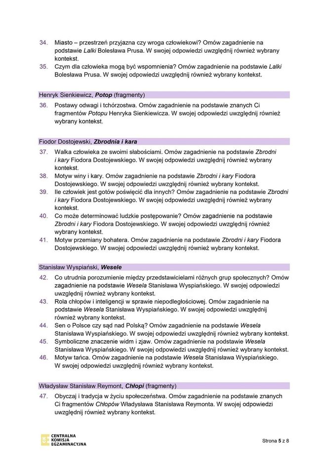 Pytania jawne na maturę ustną z języka polskiego 2026. CKE podała listę