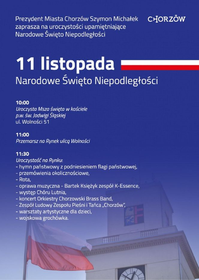 Narodowe Święto Niepodległości w Chorzowie. Miejskie uroczystości, koncert i turniej sportowy