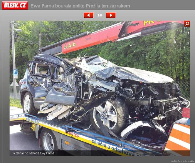 Wypadek Ewy Farnej - rozbity Volkswagen Tiguan