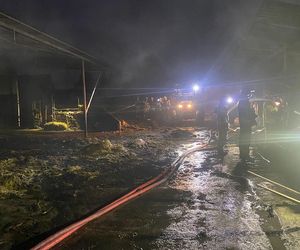 Duży pożar na terenie gospodarstwa w Zaborówcu koło Leszna