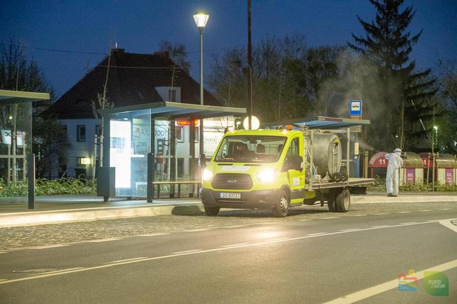 Dezynfekcja przystanków autobusowych w Olsztynie