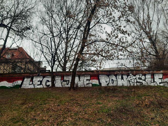 Zniszczony zabytkowy mur na Mariensztacie