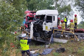 Czołowe zderzenie ciężarówek. 52-letni kierowca nie żyje. Z kabin została kupa złomu