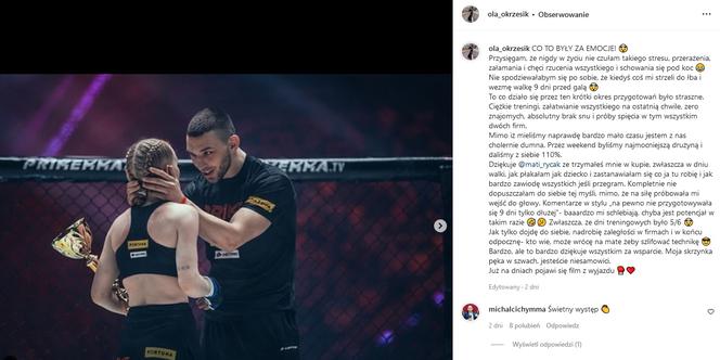 Wpis Oli Okrzesik na Instagramie