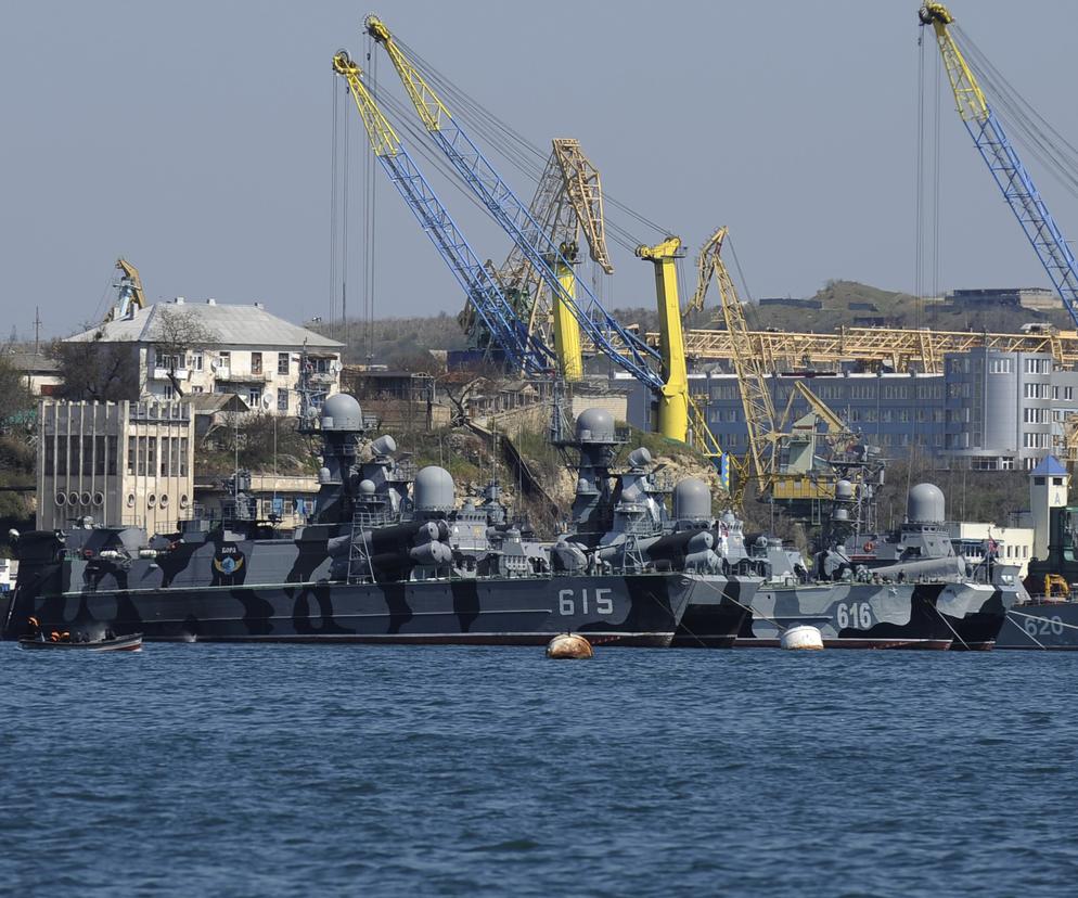 Russian Black Sea fleet ships are anchored in one of the bays of Sevastopol, Crimea,