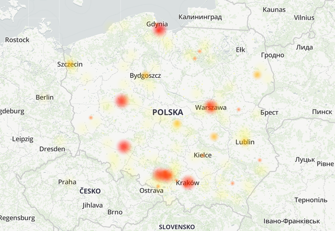 Awaria Facebooka 24 sierpnia - mapa