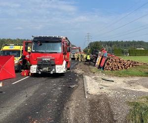 Śmiertelny wypadek pod Radomskiem. 47-latek nie miał szans w zderzeniu z ciężarówką przewożącą drewno [ZDJĘCIA]