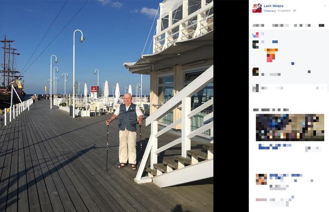 Wałęsa poczuł wakacje! Z kijkami ruszył na molo! [ZDJĘCIA]