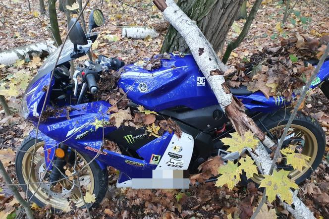 Złodziej ukrył motocykl pod gałęziami i liśćmi